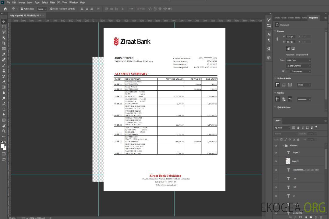Relevé de la banque Ziraat d'Ouzbékistan template